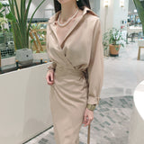 Women Maxi Dress Autumn and Winter V-neck Retro Dress