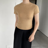 Women Knitted T-shirt round Neck Short Sleeve T-shirt Slim Fit Sweater