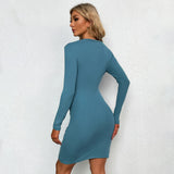 Women Dress Spring and Summer Sexy Hollow-out Slim-Fit Sheath Long Sleeve Dress