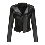 Red Leather Jacket Spring and Autumn Leather Women's Rivet Coat Zipper Leather Jacket