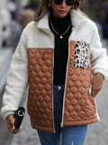 Women Trench Coat Casual Plush Women's Long Sleeve Loose round Neck Stitching Zipper Animal Pattern Double-Sided Fleece Jacket