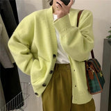 Women Knitted Cardigan V-neck Sweater Women Large Loose Pockets