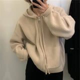 Women Knitted Cardigan Retro Hooded Cardigan Sweater Zipper Knitted Coat