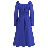 Women Date Dress Slim-Fit Long Sleeve V-neck Lace-up A- line Dress Lantern Sleeve Dress