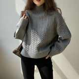 Women Winter Knitted Sweater Autumn Winter Retro Turtleneck Pullover Top 8t3100