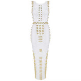 Women Evening Dress round Neck and Long Pattern Sleeveless Bandage Gown