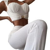 Women T-shirt Fall/Winter Sexy Slim Hip Wide Leg Pants Casual Suit