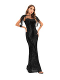 Women Evening Gown Sexy Retro Green Sequins Dress Evening Dress