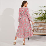 Women Date Dress Autumn and Winter Leisure Floral Print Long Sleeve Dress