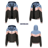 Women Trench Coat Women's Thin Trench Coat Women's Spring and Autumn Hooded Jacket Women's Outdoor Raincoat Color Matching Drawstring Coat