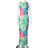 Women Dresses Summer Casual Backless Floral Print Slim Fit Dress (Bla0420)