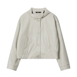 Women Jacket Leather Clothing with Stand Collar Coat Autumn Casual Loose Embroidered Button Biker's Leather Jacket