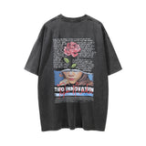 Men Vintage T-Shirt Rose Letter Print Short-Sleeve T-shirt Men's Summer Distressed Wash