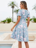 Women Evening Gown Sexy Casual V-neck Swing Printed Dress