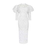 Harlem Night Attire round Neck Lace Dress Stitching Puff Sleeve Dress Lace Dress