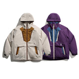 Unisex Winter Cotton Coat Stitching Hooded down Jacket Retro Warm down Jacket