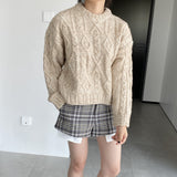 Women Winter Knitted Sweater Crew Neck Twist Loose-Fitting Long Sleeve Sweater X1925