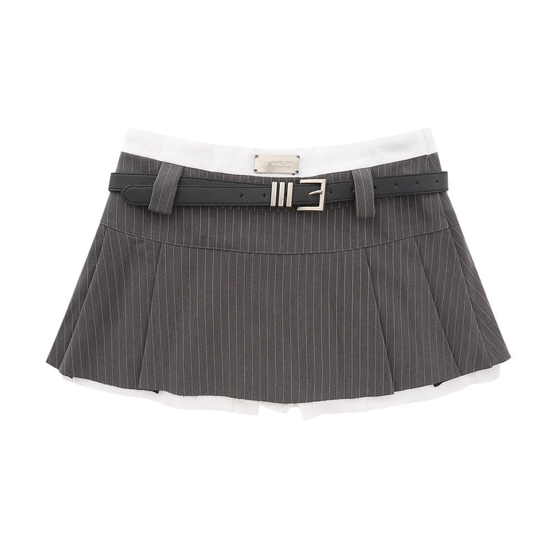 Women Skirt Vertical Pattern Suit Pleated Skirt A- line Miniskirt