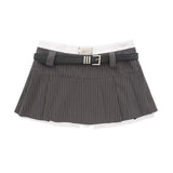 Women Skirt Vertical Pattern Suit Pleated Skirt A- line Miniskirt