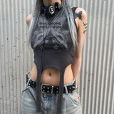 Women T-shirt Butterfly Print Slim-Fit Ribbon Thread Vest