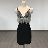 Women's Evening Dress Sexy Sequin Bead Tassel Bandage Hip Skirt