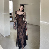 Women Dresses Autumn Sexy Slim Fit Long Dress Lace Dress