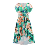 Women Date Dress Sexy V-neck Bat Sleeve Irregular Fishtail Skirt