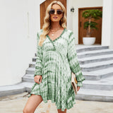 Women Dress Long Sleeve Tie-Dye Dress Mini Dress