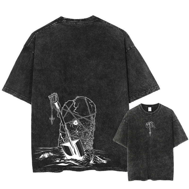 Summer Cotton Loose Washed Tops Tees Anime Print T-Shirt Men