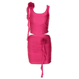 Women Co-Ord Set Casual Two-Piece Suit Vest Sheath Skirt Outfit