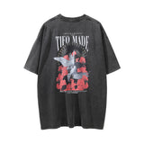 Men Vintage T-shirt Peace Dove Flower Print Short Sleeve T-shirt