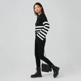 Women Sweater Knit Wear Zipper Striped Sweater Autumn and Winter Turtleneck Knitted Cardigan