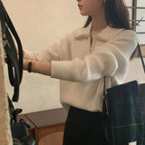 Women Knitwear Fall and Winter Lapels Zipper Sweater Loose Sweater