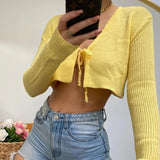Women Knitted Sweater Autumn Winter Sexy Long-Sleeved, Slim-Fit, Short Cropped Lace-up Knitted Cardigan