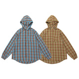 Unisex Jacket Autumn Loose Hooded Plaid Shirt