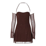 Women Dresse Sexy Mesh Oversleeve off-the-Shoulder Skirt