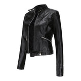 Red Leather Jacket Spring and Autumn Stand Collar Lady Leather Jacket