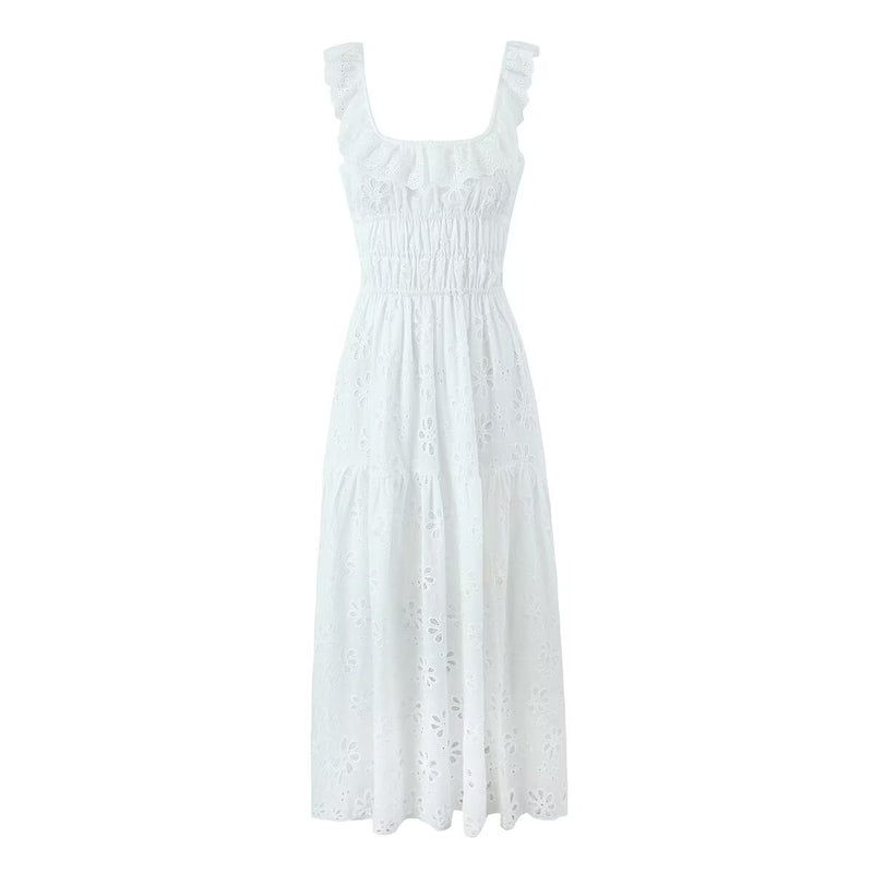 Women Dresses Summer Square Collar Embroidery Backless Dress Sexy Dress (Xds0414)