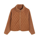 Women Trench Coat Autumn and Winter Cardigan Long-Sleeve Zipper Plush Splicing Coat