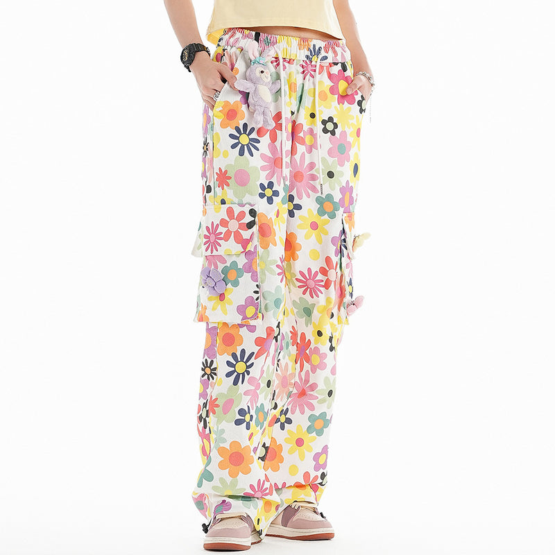 Women Pants Full Printed Floral Corduroy Casual Pants