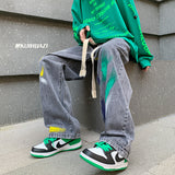 Men Jeans Graffiti Jeans Spring Straight-Leg Pants Loose-Fitting Wide-Leg Trousers