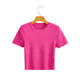 Women Sweater Knitwear Short Ice Silk Knitted Short Sleeve T-shirt
