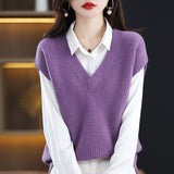 Women Knitted Pullover Fall/Winter Knitted Vest Loose Sleeveless Knitted Top