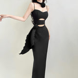 Women Dresses Cutout Sling Dress Spring Summer Slim-Fit Long Dress
