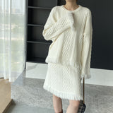 Women Knitted Two-Piece Set Knitted Tassel Sweater Dress Skirt