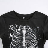 Women T-shirt Retro Black Short-Sleeved T-shirt Summer Crop-Top Short Top