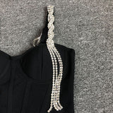Women's Evening Dress Bandage Dress Sling Tassel Rhinestone Slim Fit Sheath Bandage One-Piece Dress