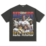 Mens Vintage Football T-Shirt Vintage Mbappe Printed Short Sleeve T-Shirt Washed Crew Neck