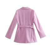 Women Suits Belt Purple Blazer Autumn Leisure Suit