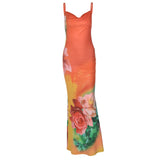 Women Dresses Summer Sexy Backless Printing Slip Dress